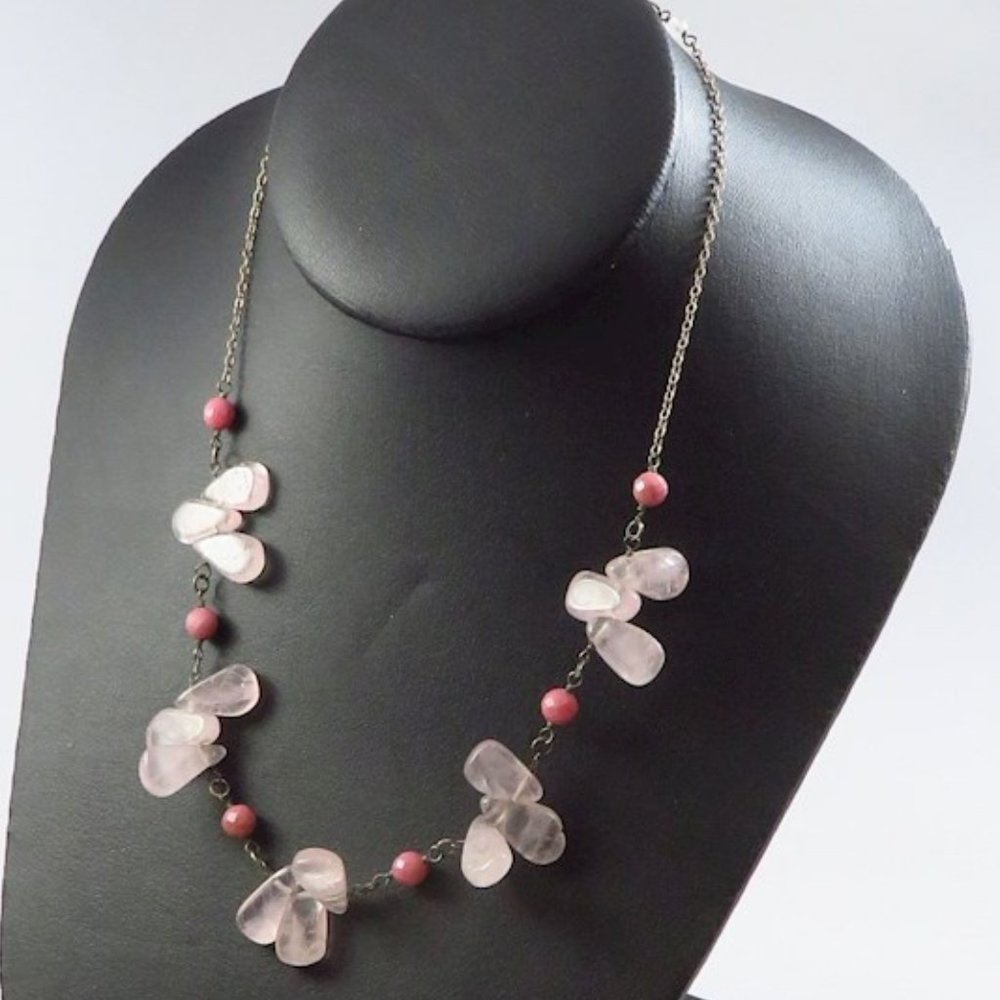 Sterling Silver/Rose Quartz and Rhodonite Necklace